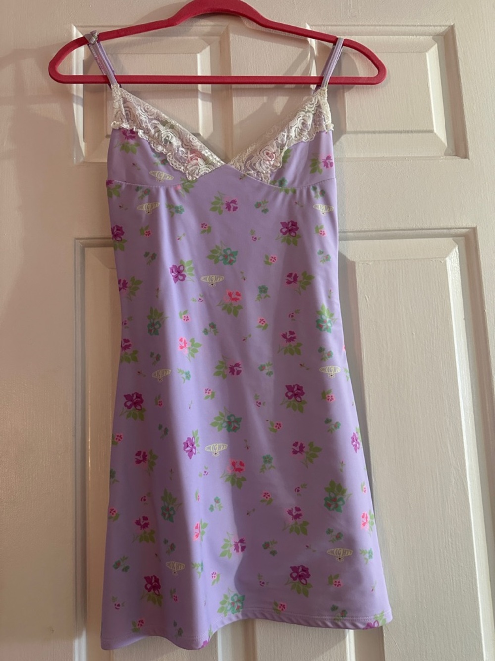 omighty Lilac Floral Lace Trim Slip Dress